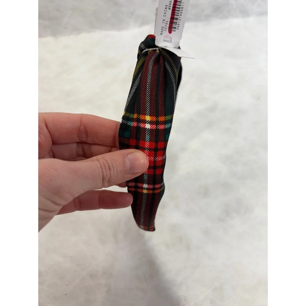 J.Crew Knotted Headband Black Stewart Tartan Plaid Holiday Hair Accessory CE742‎